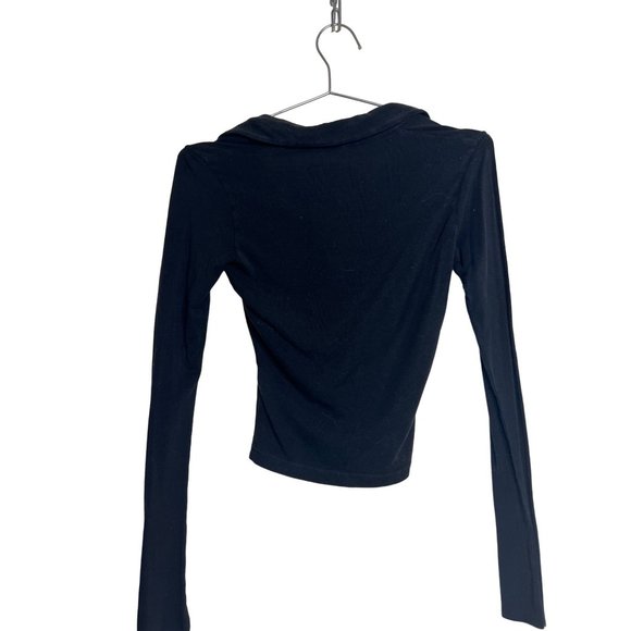 Ninety Percent Shirt Womens XS Black Long Sleeve Fitted Deep VNeck Blouse Casual - Picture 5 of 6